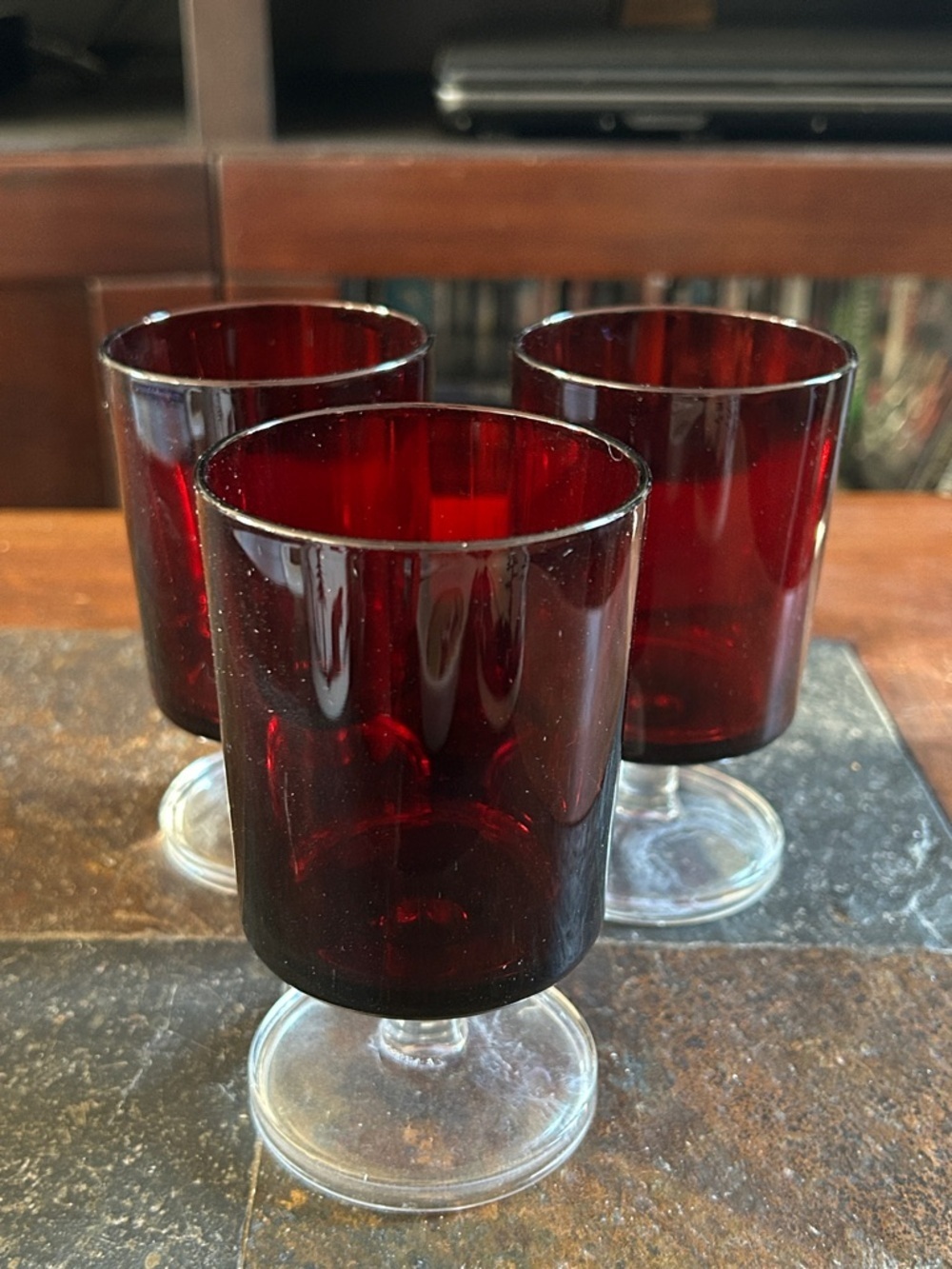 VINTAGE LUMINARC Ruby Red Cordial Liquor Glasses Marked France Set of 3